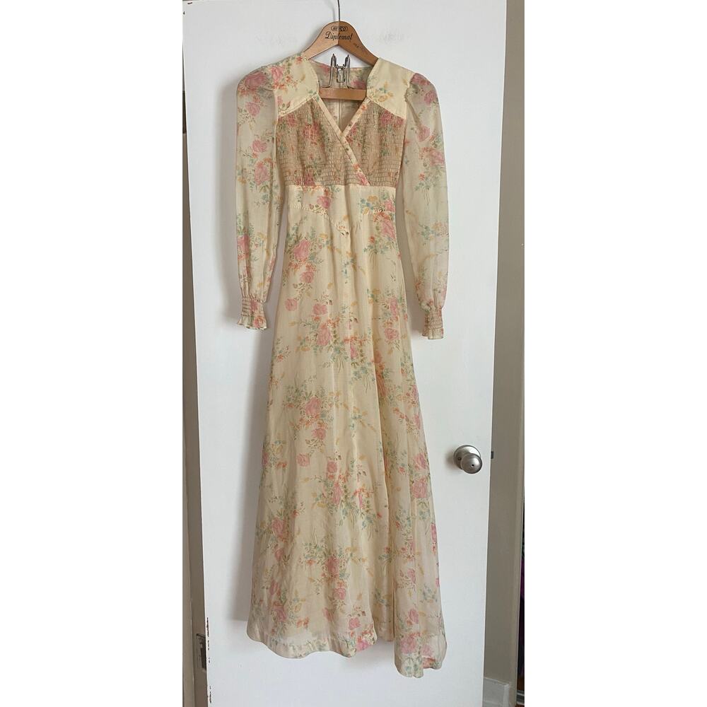 Vintage 70s Phase II California Prarie Floral Boho Gunne Sax Style Maxi Dress XS